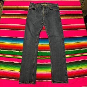 Nudie Jeans Men Tag 36x34 Fit: 32x32 Dude Dan Comfort Dark Blue Button Fly Italy